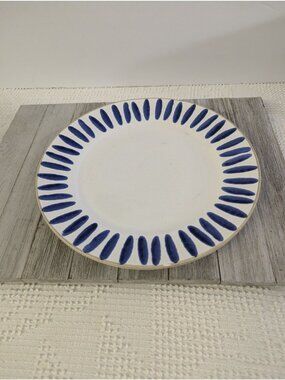 CMG Cobalt Blue White Wide Striped Dinner Plate 10 3/4" Hand Made Portugal